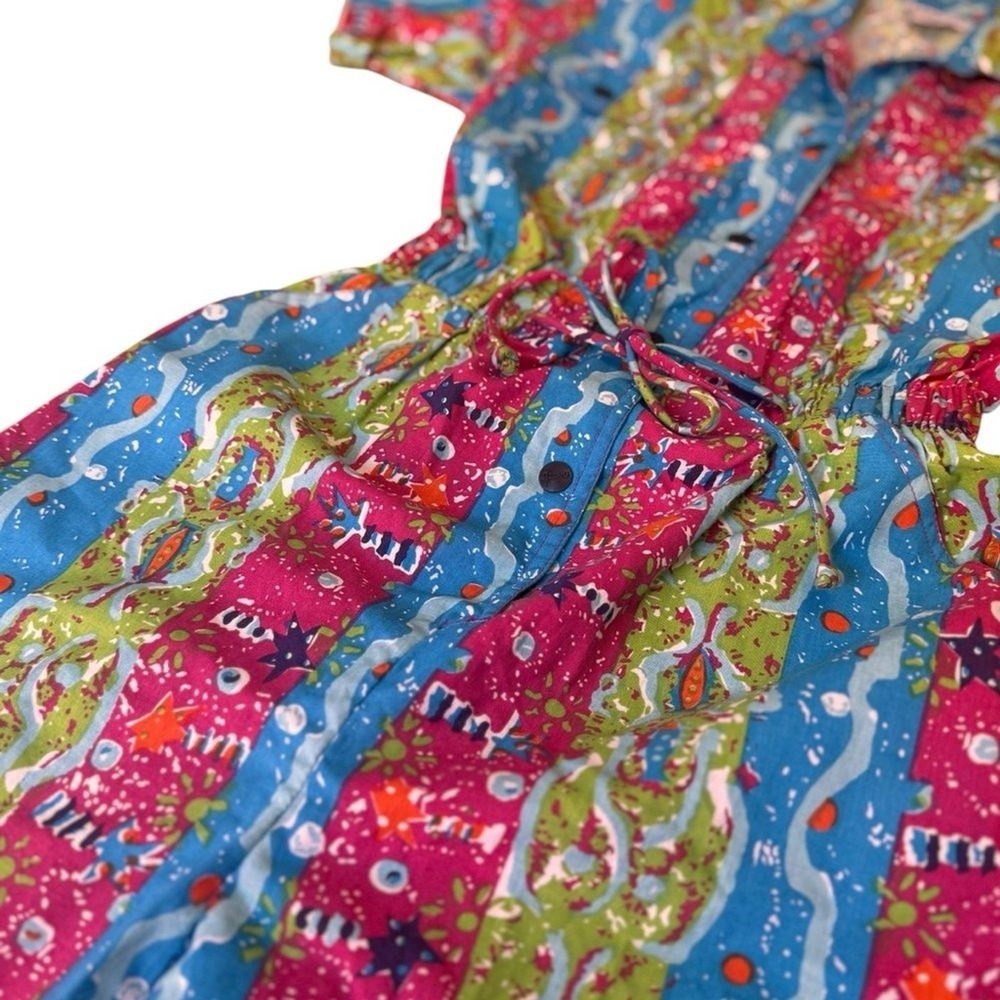 Dreams Vintage 80s Neon Abstract Cotton Romper Belted NWT Women's Small Rare - Picture 4 of 16